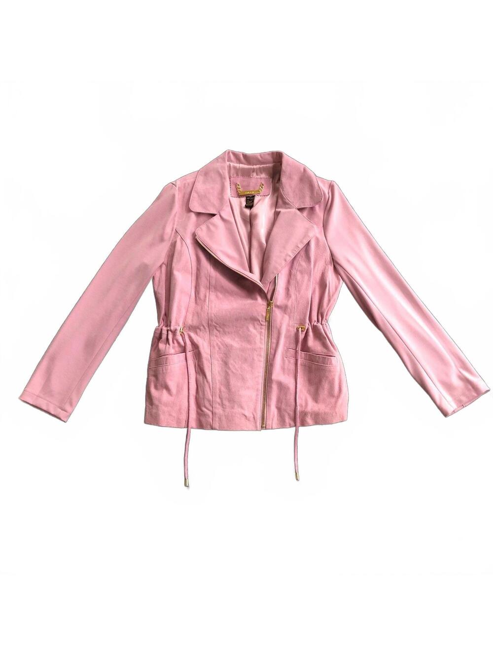 IMAN Dusty Pink Global Chic Suede Moto Jacket Size M Y2K McBling Balletcore
